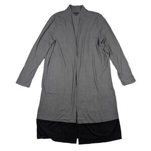 J. Jill Wearever Gray Black Open Front long Cardigan Knit Sweater L